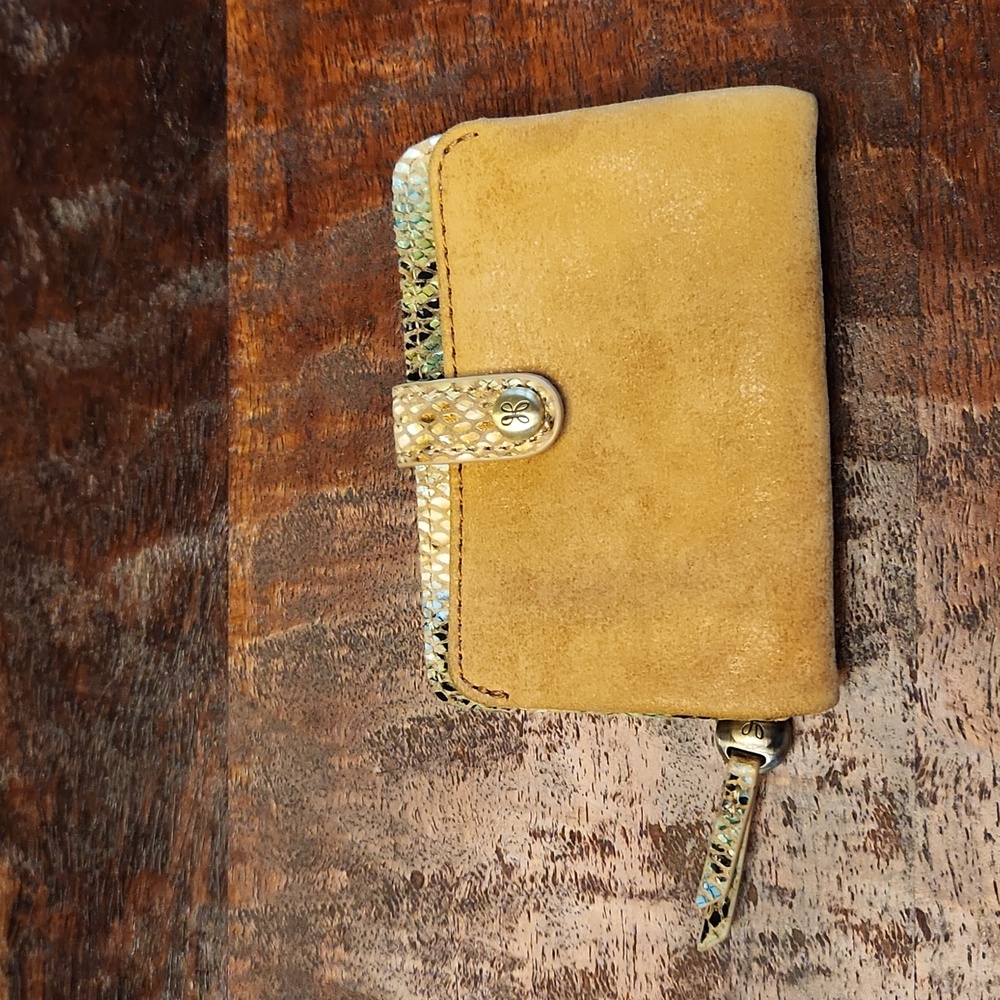 Hobo tan suede and snake patterned card holder